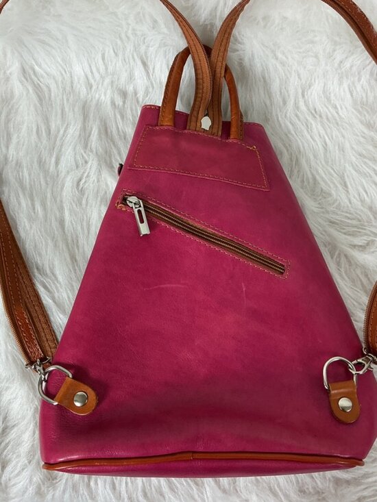 Vera Pelle Pink & Brown Leather Convertible Sling Backpack main image 7